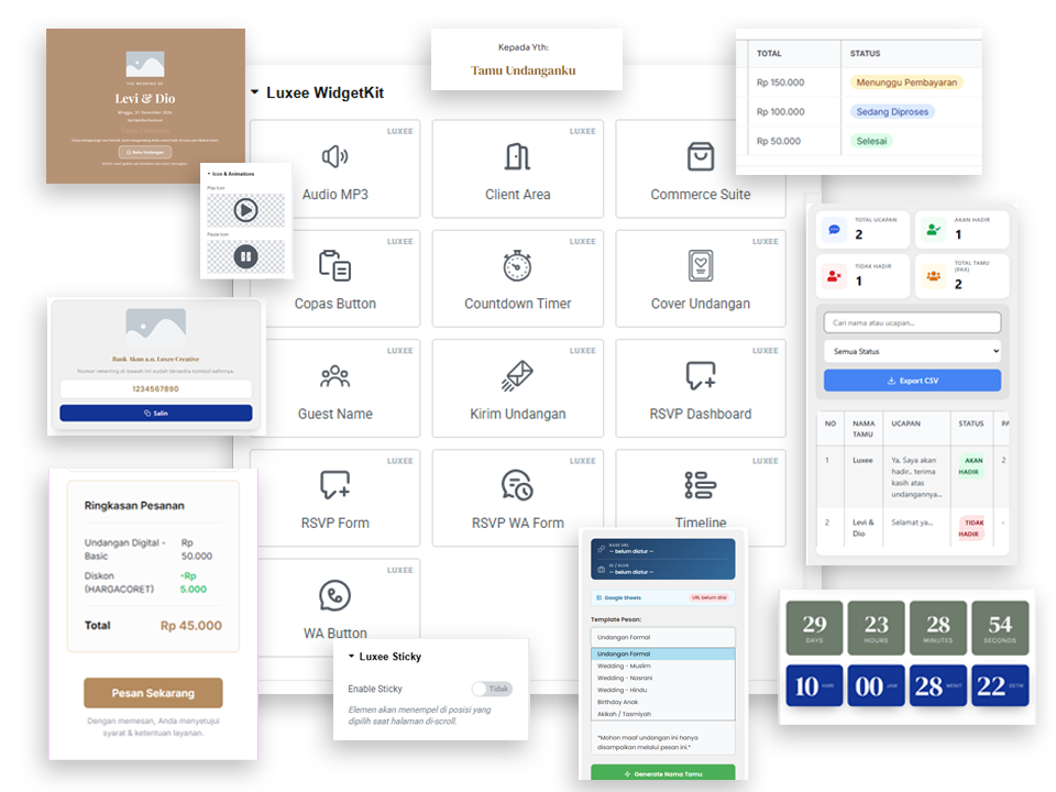 Koleksi 14 Widget Premium Luxee WidgetKit untuk Undangan Digital Elementor
