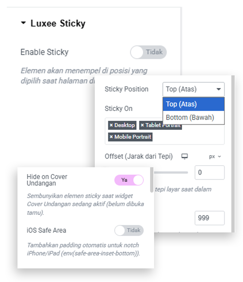 Widget Sticky Widget Luxee WidgetKit - Fitur Elemen Melayang Link Navigasi Undangan Elementor