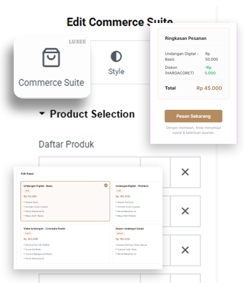 Widget Commerce Suite Luxee WidgetKit - Solusi Checkout Undangan Digital Tanpa WooCommerce