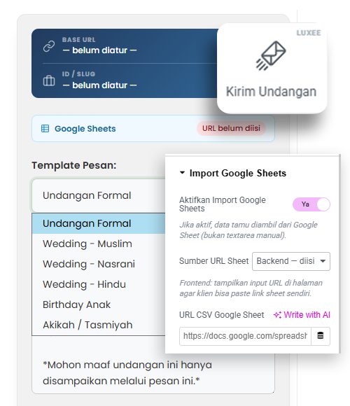 Widget Kirim Undangan Luxee WidgetKit - Fitur Blast Link Undangan WhatsApp Massal