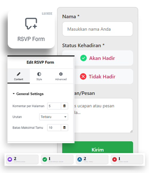 Widget RSVP Form Luxee WidgetKit - Fitur Form Konfirmasi Kehadiran Tamu di Elementor