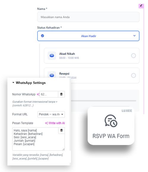 Widget RSVP WA Form Luxee WidgetKit - Cara Membuat RSVP WhatsApp di Undangan Digital